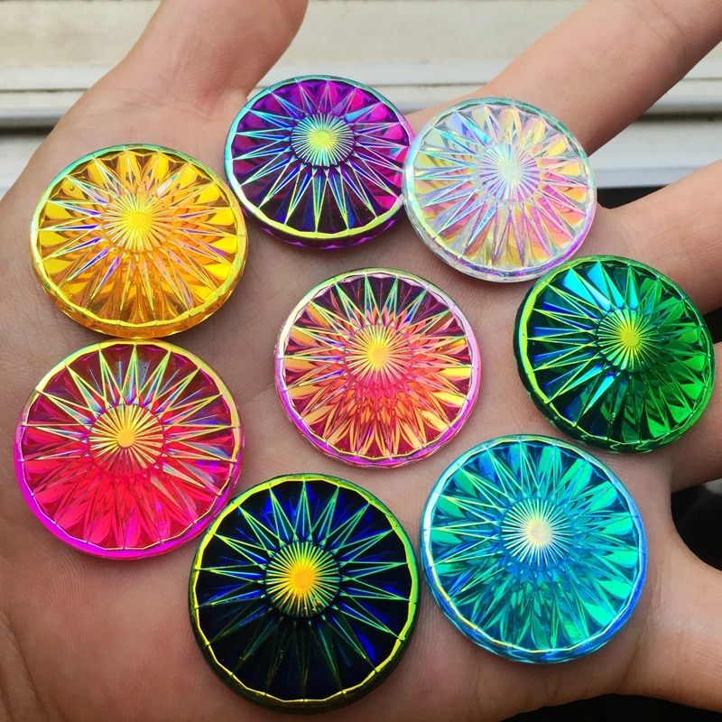 28mm błyszczące AB okrągłe Flatback żywica aplikacja ze strasem kamienie i kryształy DIY odzież guziki akcesoria 8pcs-E79