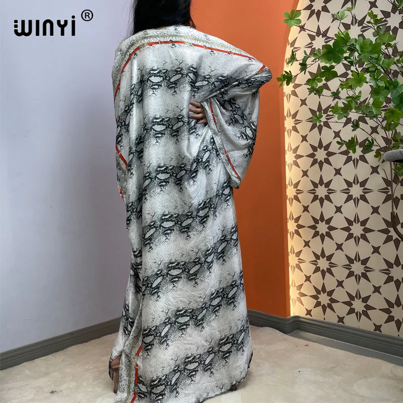 WINYI summer Classic snake print Cardigan donna abito lungo allentato elegante Party Boho Maxi beach Holiday Cover Up kimono kaftan