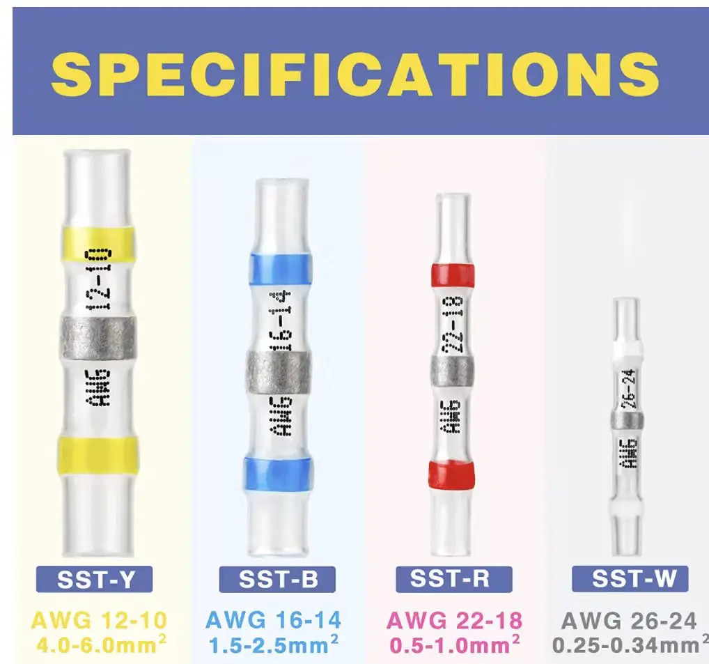 1 Set, Heat Shrink Connectors, Waterproof Insulated Electrical Crimp Wire Connectors, Splice Terminal For Automotive Marine Boat