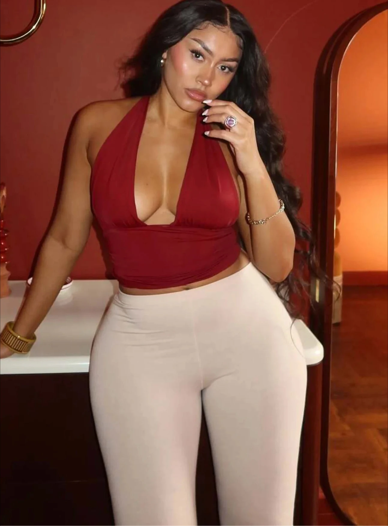 

Fashion Halter V Neck Backless Ruched Bandage Sexy Slim Crop Tank Top Summer Women Clothes Streetwear Party Club