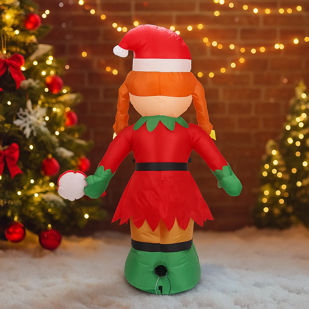 Decoraciones de patio inflables de Navidad de 5,9 pies, linda chica elfo con piruleta, adorno LED iluminado de Navidad, regalo festivo para el hogar, suministros de vacaciones
