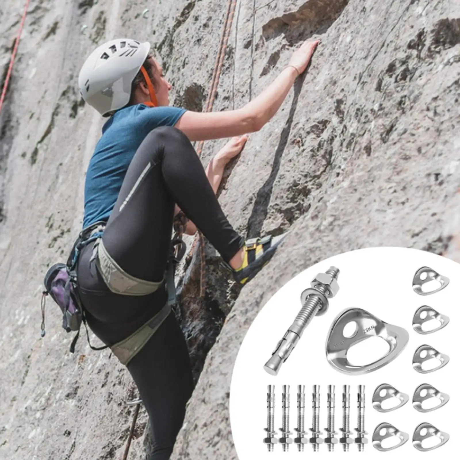 

8x Rock Climbing Anchor Hangers Hanging Rings High Load Bearing with Expansion Bolts Pitons for Trailer Tie Downs Rigging Device