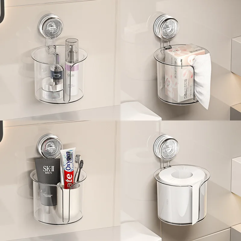 

Opovcom Toilet Tissue Box No Punching Storage Box Bathroom Toilet Wall Mounted Suction Cup Shelf Roll Paper Bucket