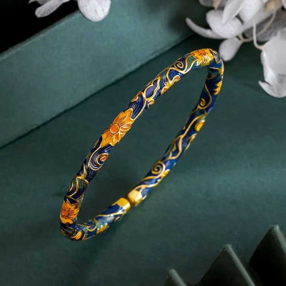 

Chinese Cloisonne Filigree Enamel Bangle Vintage Ethnic Open Bracelet Ring Exquisite Hand Jewelry for Women