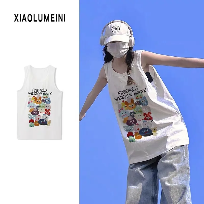 

Trendy and niche design with a sporty vest, 2024 women's summer new loose and casual high street pure cotton sleeveless T-shirt