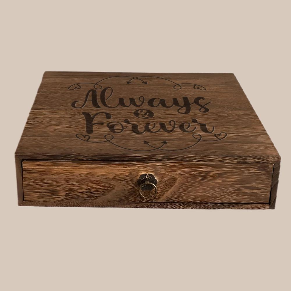 Rustic Personalized Lockable Wooden Storage Box with Drawer Large Keepsake Organizer Custom Gift For Newlyweds Girlfriend