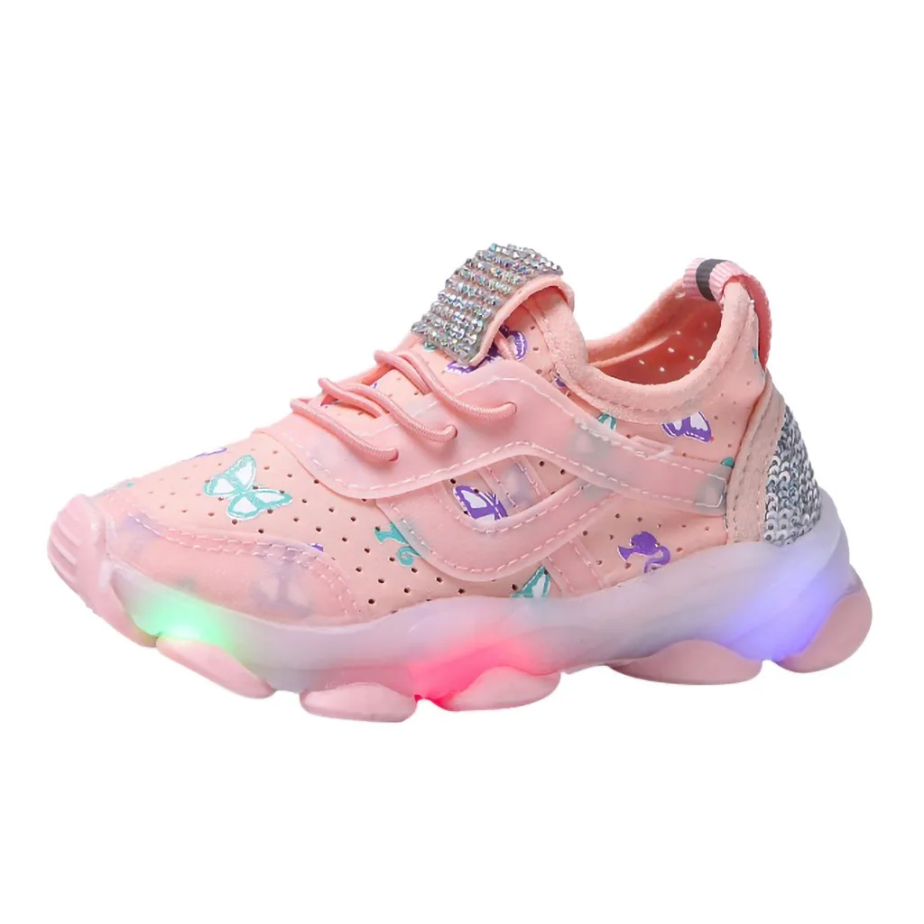 2022 new summer Children Kid Baby Girls Butterfly Crystal Led Luminous Sport Run Sneakers Shoes 3 4 5 6 7 8 10 12 11 8 9 years