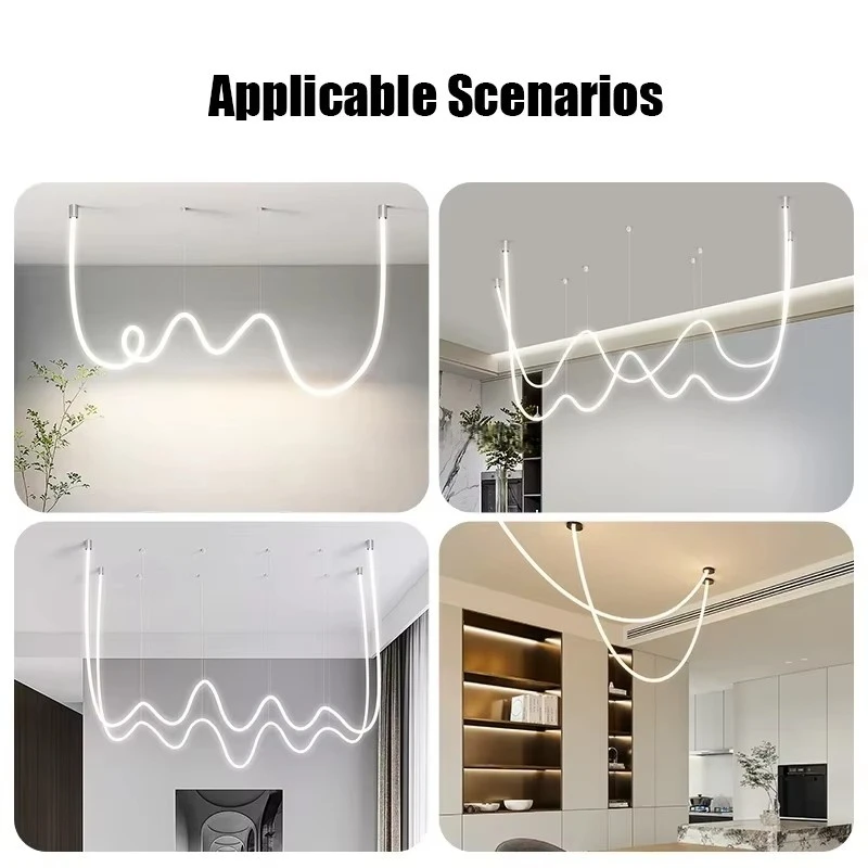 Modern Line Chandelier Lamp 360 Degree Lighting Soft Silicone Kitchen Living Room Ceiling Pendant