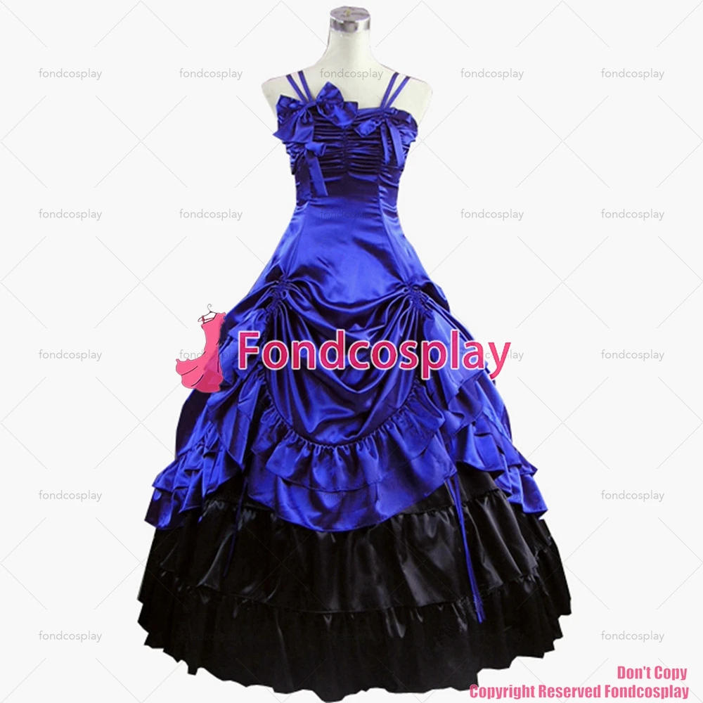 

fondcosplay Gothic Lolita Punk Medieval Gown Blue Black Ball Long Evening satin Dress skirt CD/TV[CK1380]