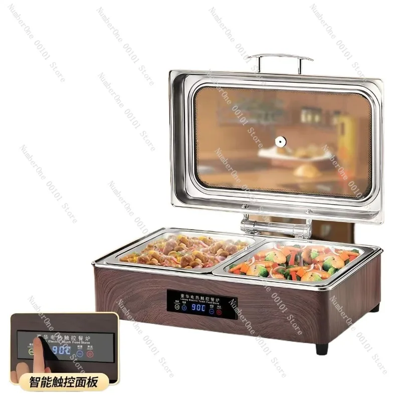 Estufa Buffet Eléctrica de Acero Inoxidable con Visor, Calentador Comercial de Alimentos, Exhibidor de Calentamiento para Desayunos y Catering