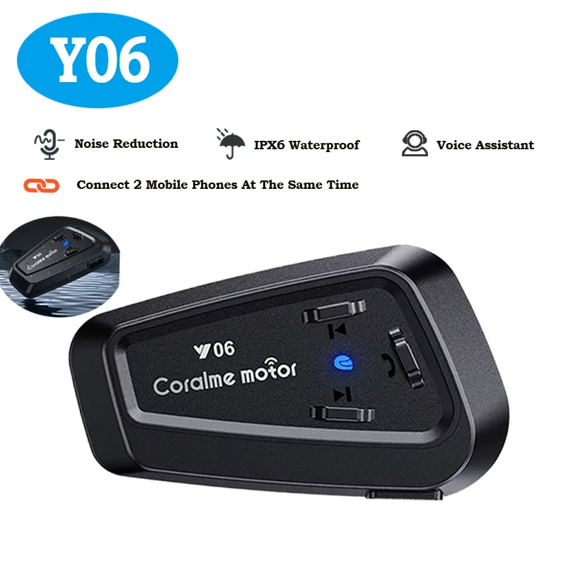 

Y06 Motorcycle Helmet Bluetooth Headset Waterproof IPX6 High Reliable Sound Dustproof Music Player Connect 2 Phones Wireless 5.3