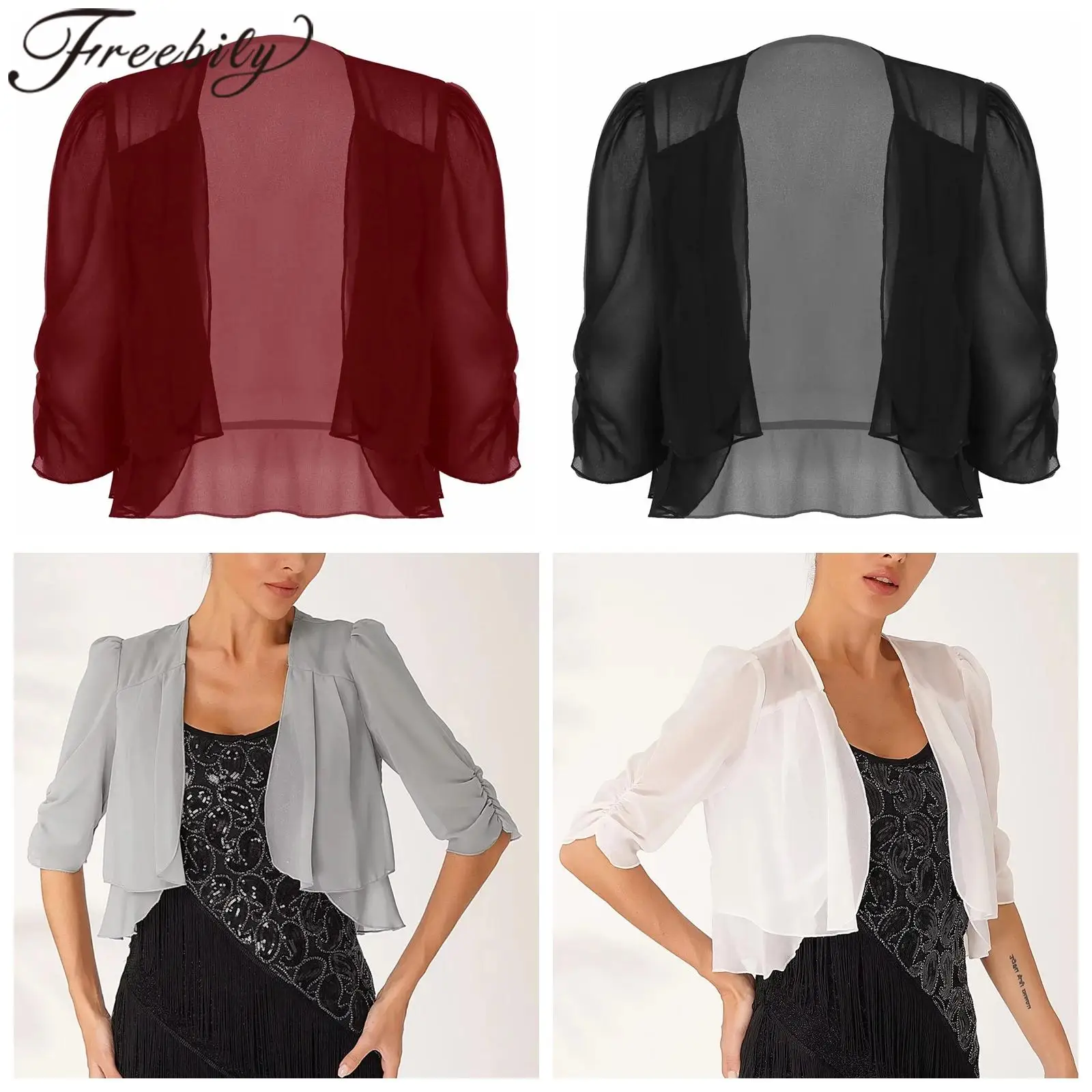 

Elegant Evening Cape Women Ruffle Chiffon Shawls Bolero Open Front Cardigan Shrug Tops for Dress Accessory Cover Ups Wraps