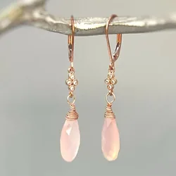 Gorgeous Waterdrop Geometry Pink Stone Earrings for Women Rose Gold Color Party Dangle Earrings Jewelry