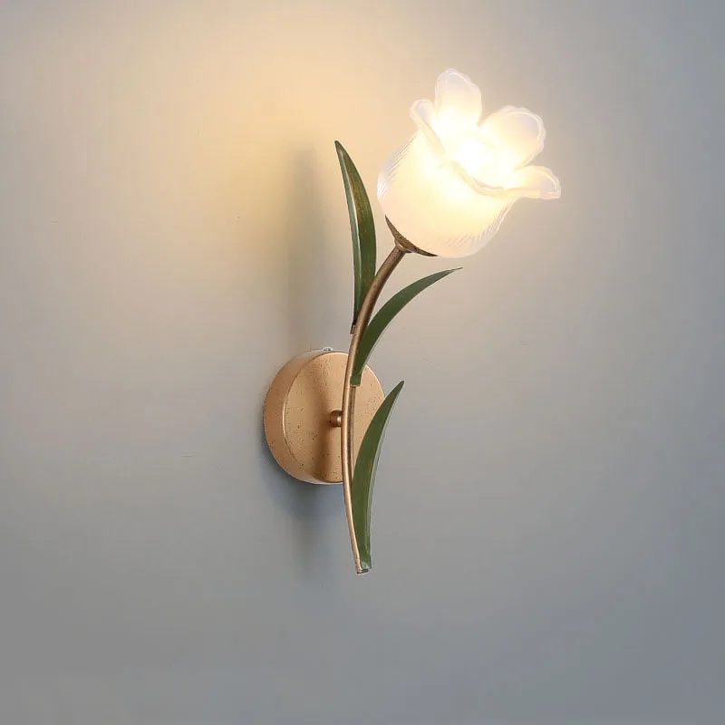 

French Pastoral Retro Bedroom Bedside Led Wall Lamp Simple Modern Creative American Flower Home Stay Decoration Sconce Light