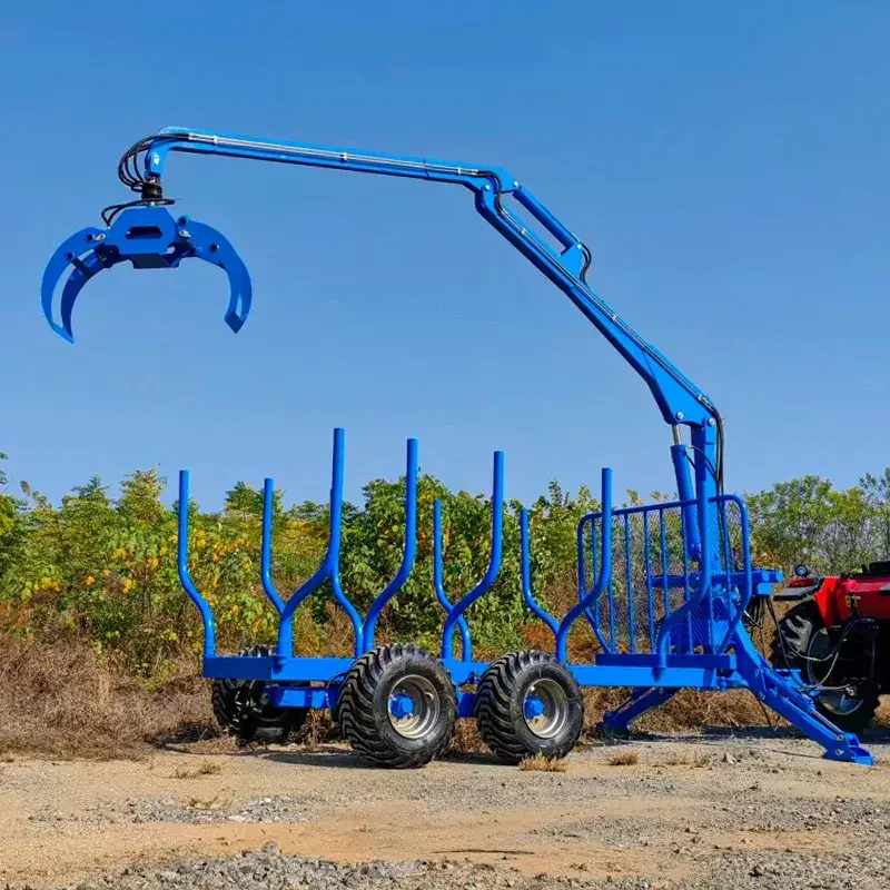Customized Hot New Release ATV Timber Trailer With Crane Hydraulic Log Trailer With Grapple PTO Driven Log Loader