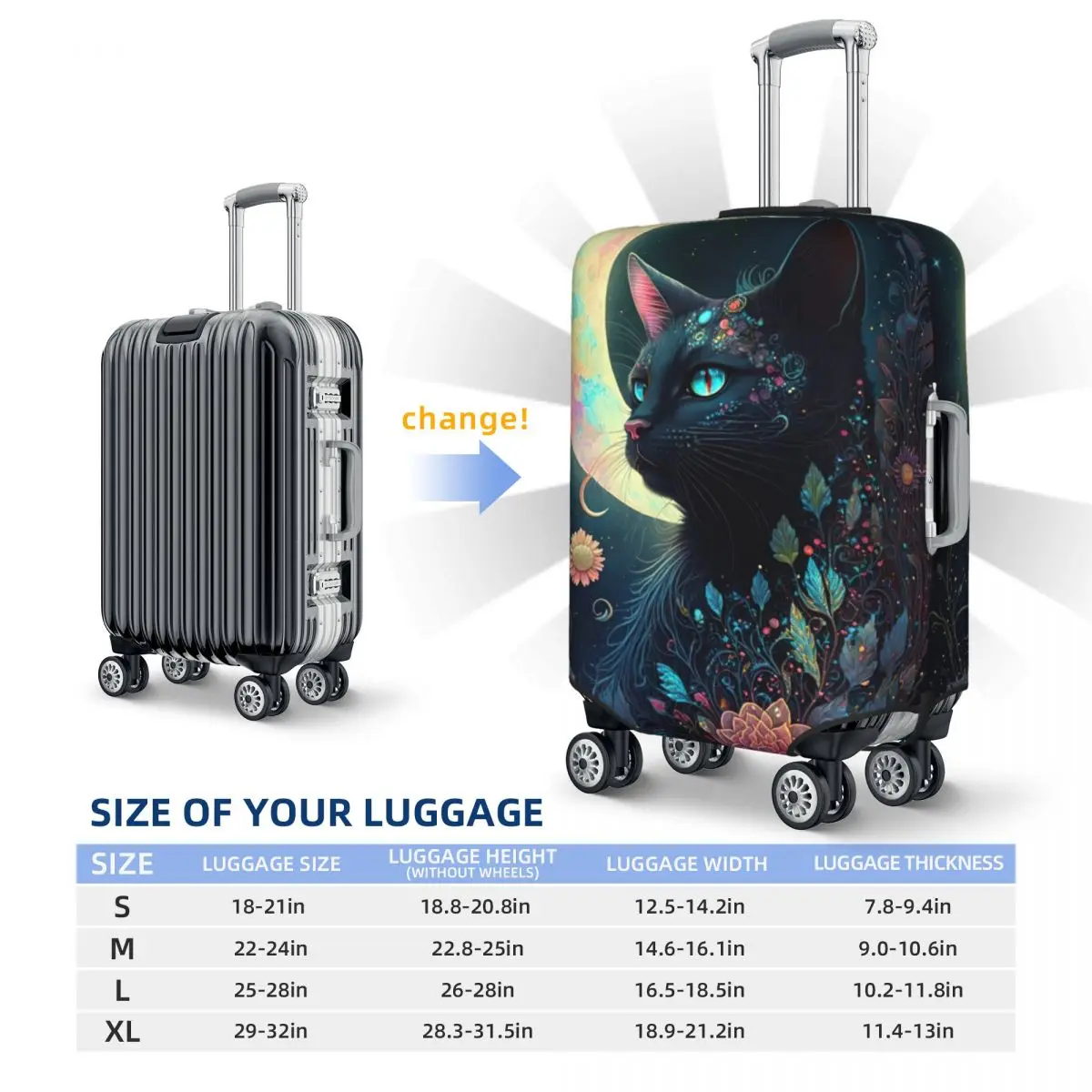 Mystical Moon Cat Suitcase Cover flowers Fun Cruise Trip Protector Luggage Supplies Holiday