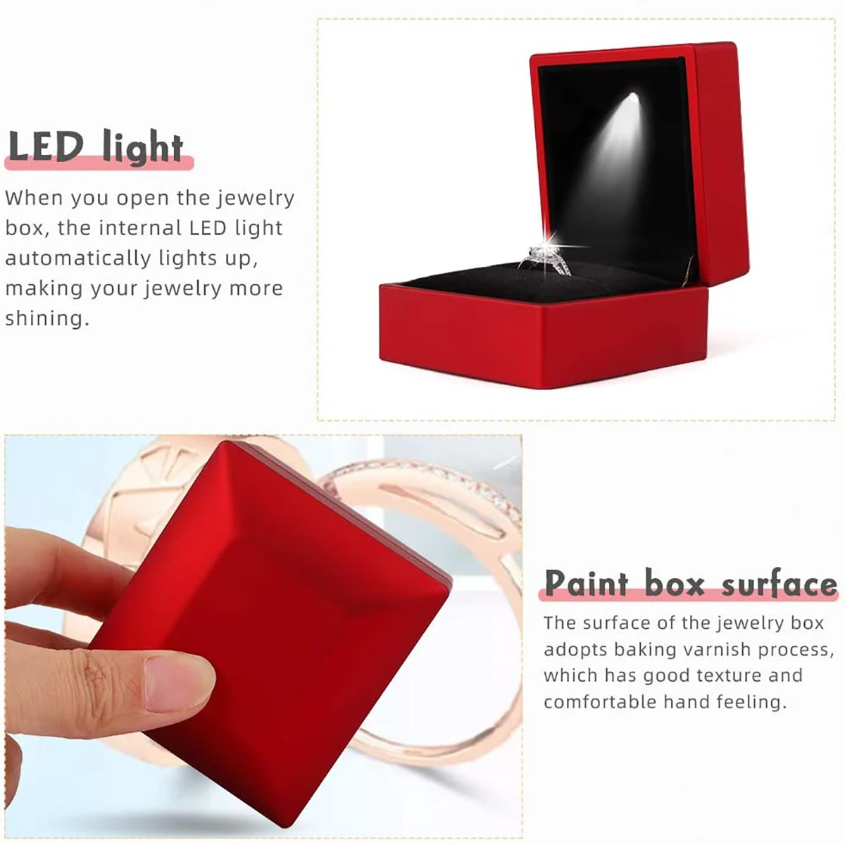 Kotak cincin lampu Led, lamaran kotak cincin pertunangan, kotak hadiah perhiasan cincin anggur merah untuk hari ulang tahun Valentine Pernikahan