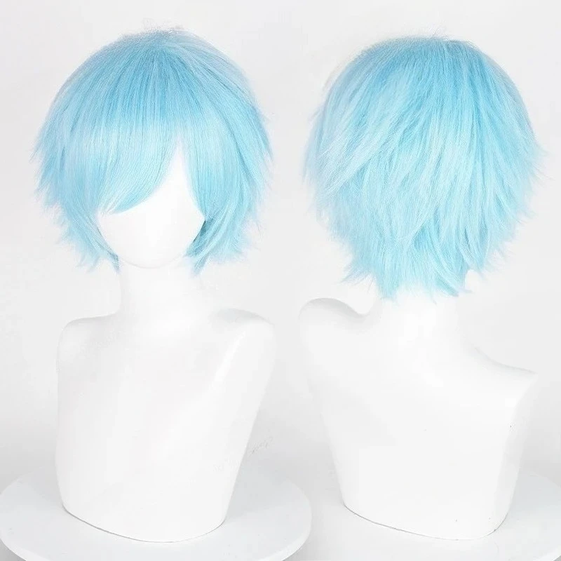 Perruque de Cosplay synthétique courte et lisse de 30cm, cheveux synthétiques résistants à la chaleur, noir, blanc, vert, marron, violet, bleu, gris, rouge, or, pour hommes et femmes
