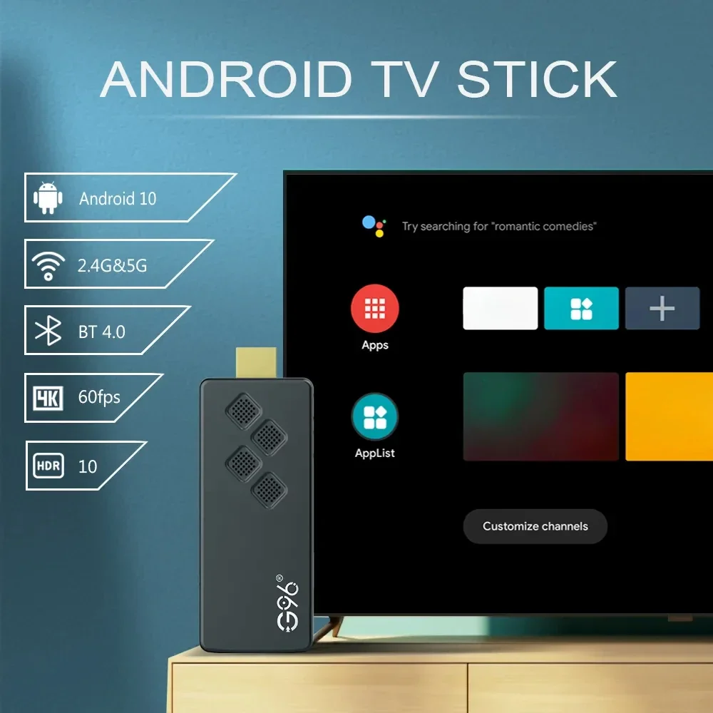 Imagem -03 - Smart tv Stick para Casa Android 10 Atv os Top Conjunto Box Allwinner H313 2gb 16gb 2.4g 5g Wifi Bluetooth 4k G96