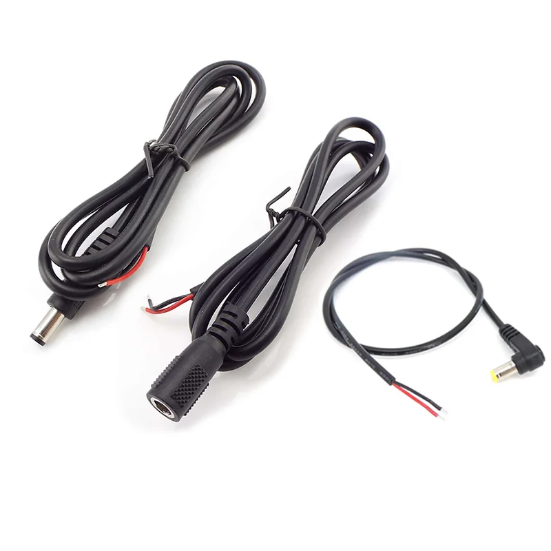 DC MALE Feminino Direito Anjo Cabo de Alimentação, 5.5x2.1mm, 22AWG, 90 Graus, Power Plug Supply, Preto Conector de carregamento, Cotovelo Cord, E1, 1, 4 Pcs