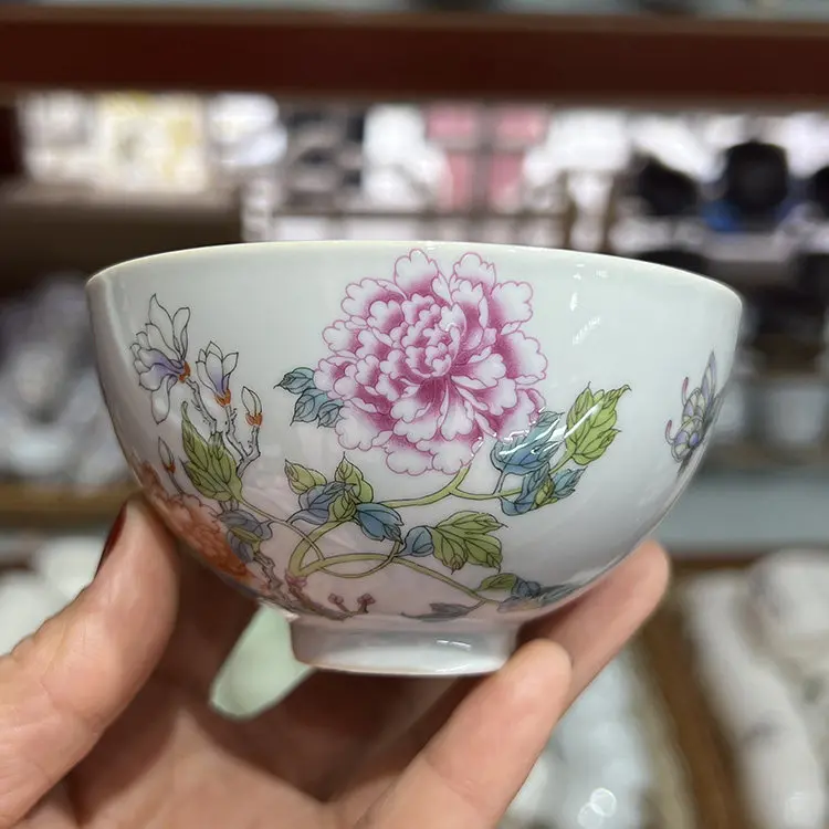 High-End Kung Fu Ceramics Tea Cup Personal Dedicated Jingdezhen Cup Single Cup Female Large Capacity Tea Tasting Cup Peony
