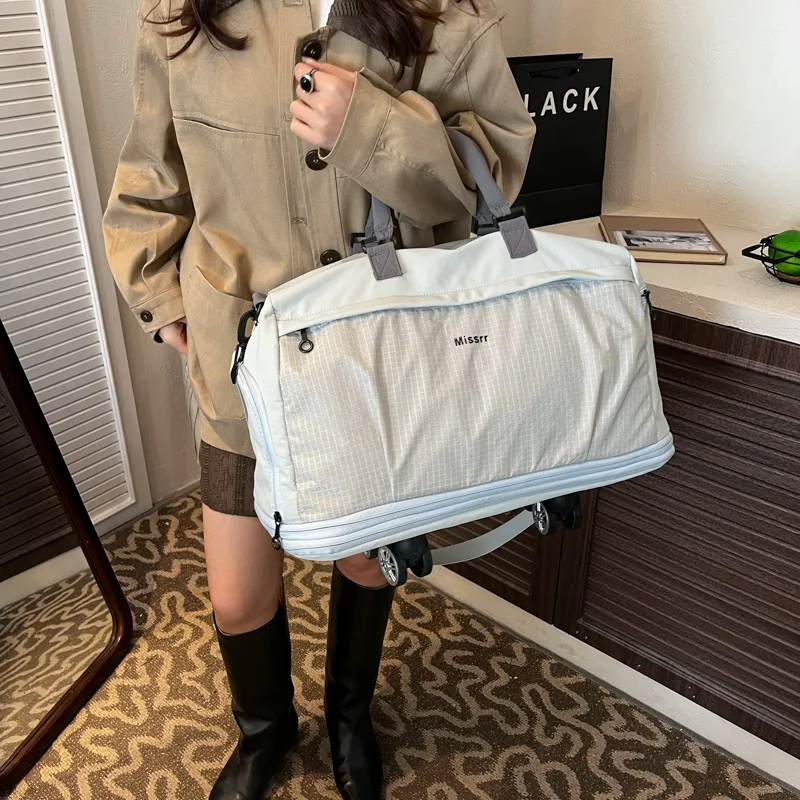 Expandable Lage Bag with Rolling Wheels Travel Bag Color Blo Detachable Universal Wheel Single Oulder Bag Fits Carry-On