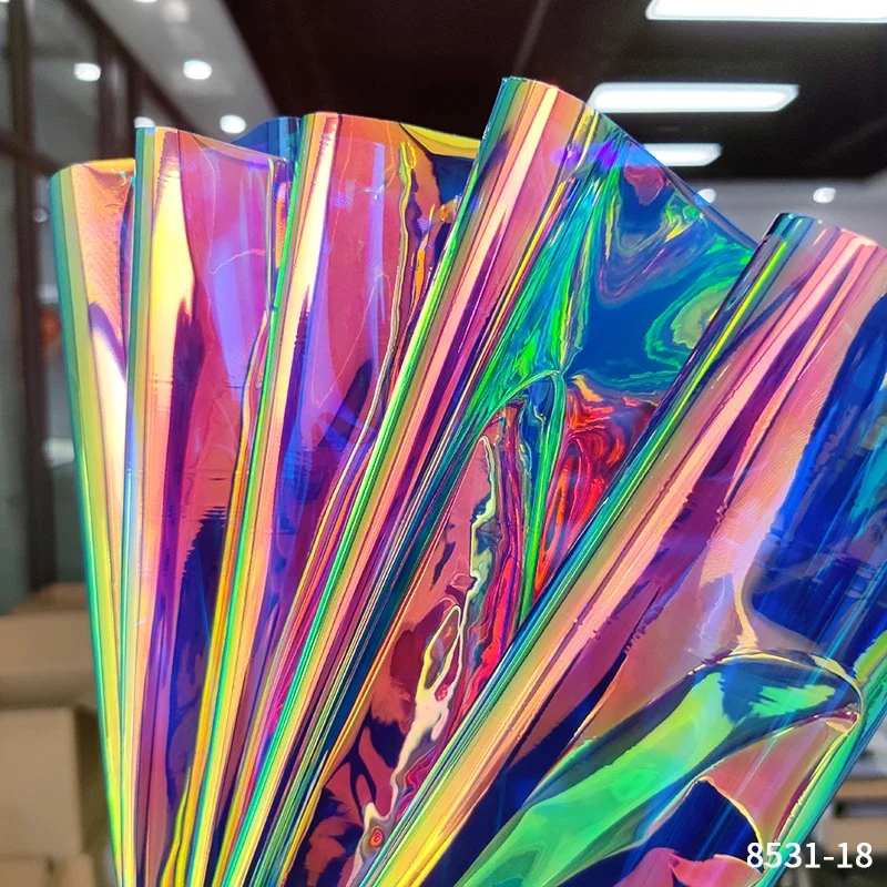 PVC Fabric Leatherette Laser Rainbow Film Vinyl Rainbow Window Film Window Film for Outdoor Decor Holographic Home Garden