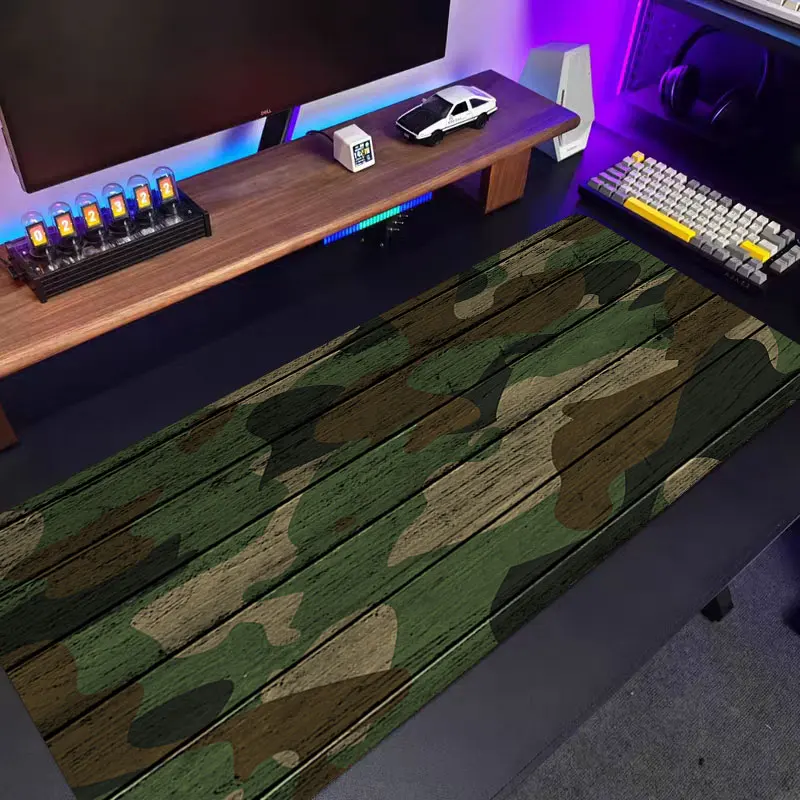 Camouflage Wood Grain Mouse Pad Retro Wooden Boards Gaming Desk Mat XXL Non-slip Rubber Base Washable PC Pads for Game & Office