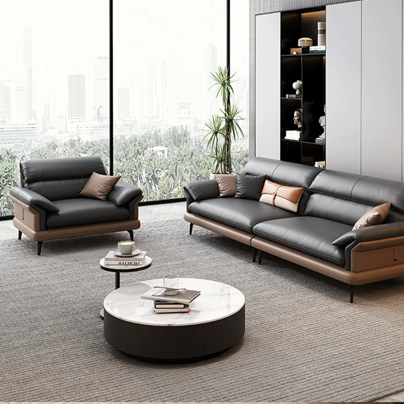 Modern leather, simple reception, business office sofa, casual reception, negotiation office