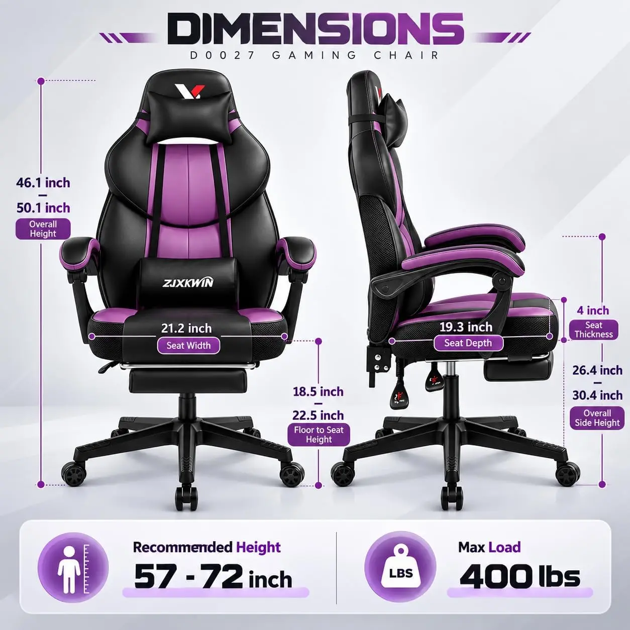Gaming Chair for Adults 400 lb, Wide Pocket Spring Seat with Footrest