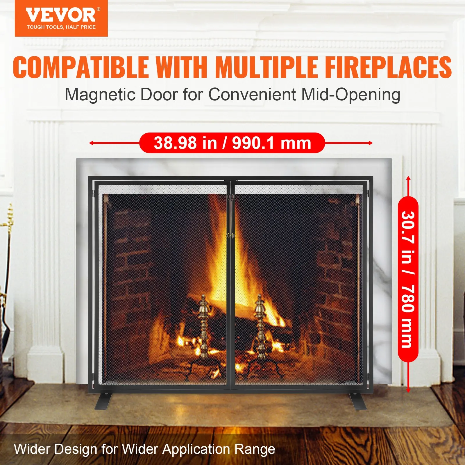 

Fireplace Screen 1 Panel With Door, Sturdy Iron Mesh Fireplace Screen, 38.98"(L) X30.7"(H) Spark Guard Cover, Simple