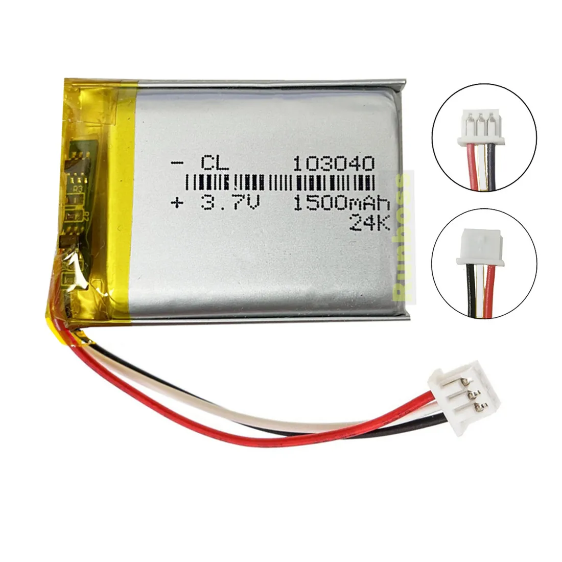 103040 3.7V 1500mAh Polymer Lithium Rechargeable Battery With JST 1.25mm 3P Connector for GPS navigator MP5 Bluetooth Headset