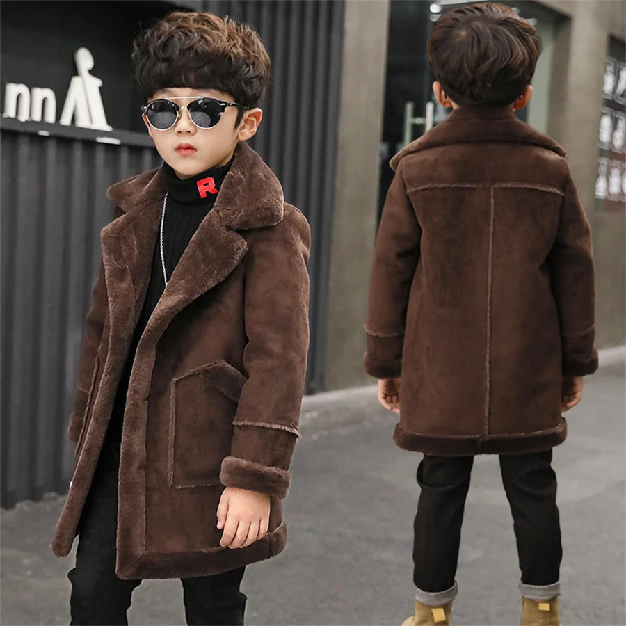 Boys Wool Coat Autumn Winter Children\'s Jacket Fashion Turn Collar Plaid Keep Warm Outerwear Teenage Clothes New 5-14Year