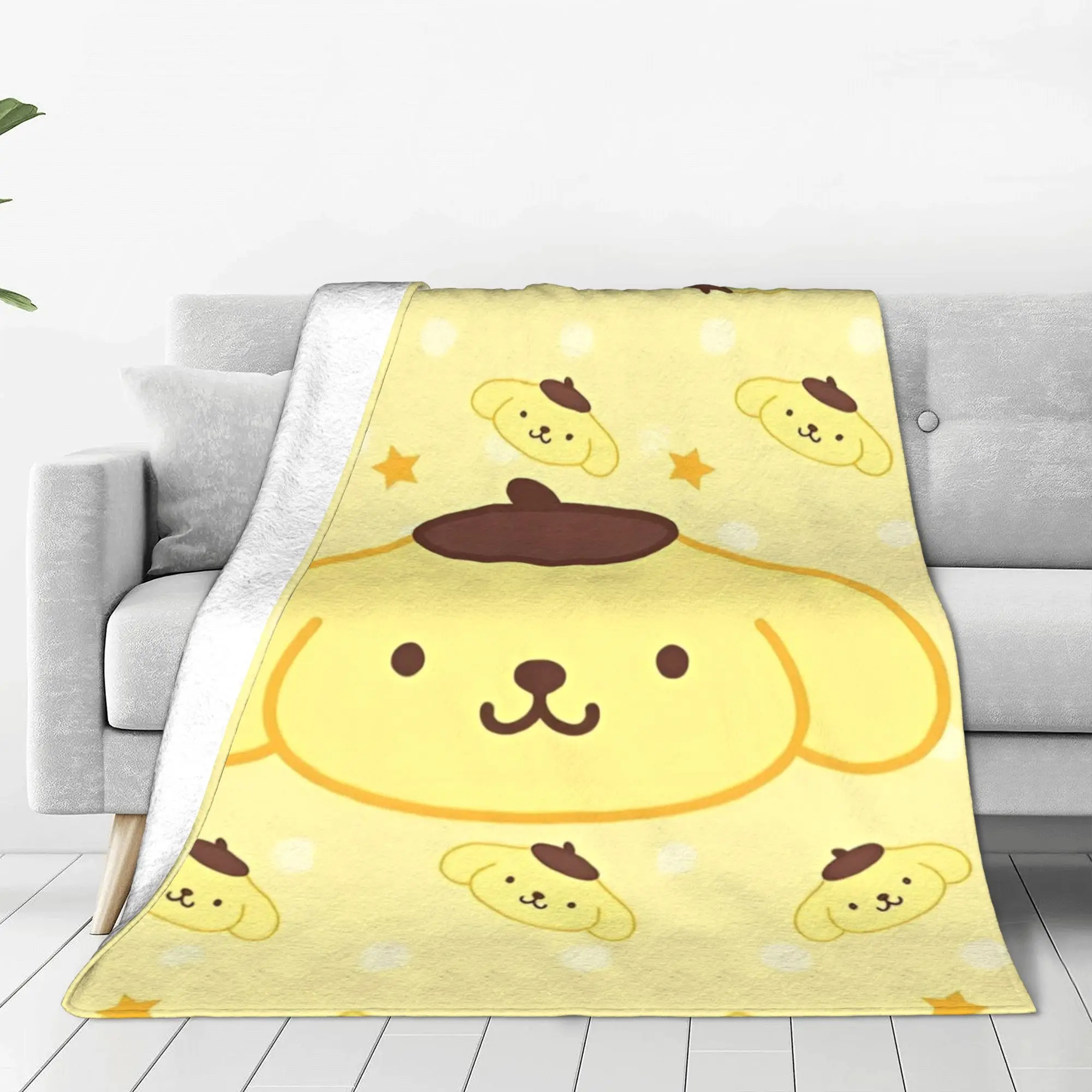 

Kawaii Pompompurin Blankets Fleece Sanrio Cute Cartoon Warm Throw Blanket for Bedding Couch Bed Rug