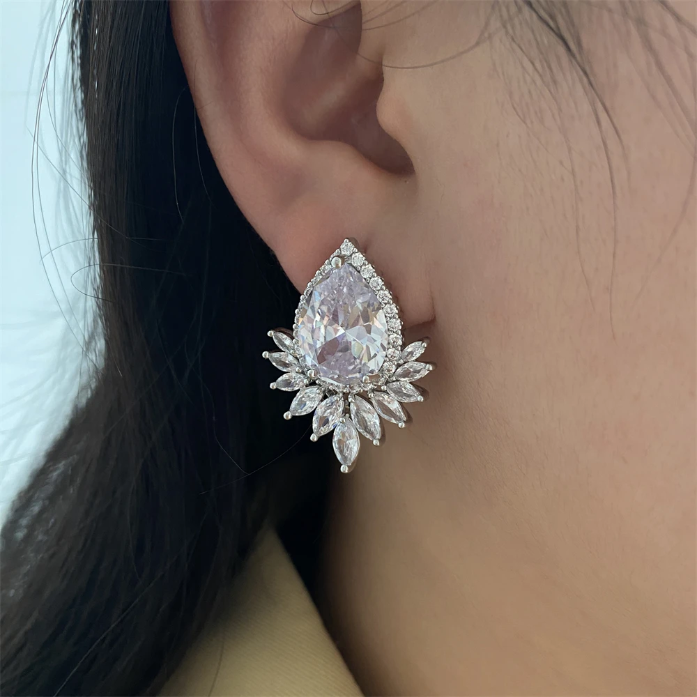 Uilz Fashion Korean Water Drop Zirconia Stud Earrings for Women Shiny Luxury Marquise Cz Drop Earring Brides Wedding Jewelry