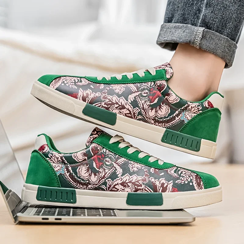 موضة جديدة مطبوعة الرجال أحذية رياضية كاجوال حجم كبير 47 منخفضة أعلى الأخضر أحذية التزلج للرجال تنفس أحذية رياضية من قماش القنب الرجال 2025 #3