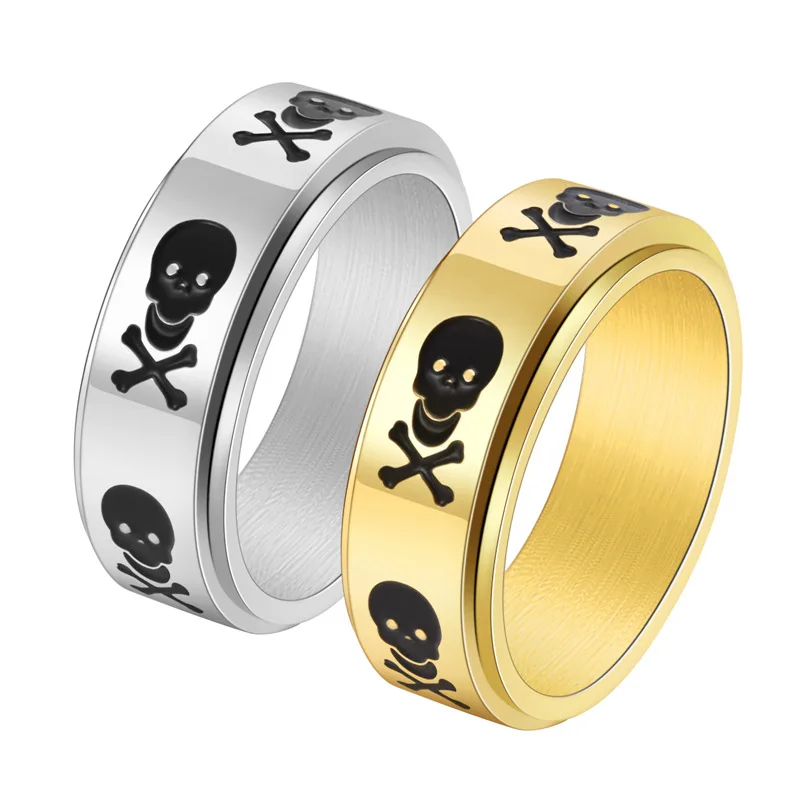 

Bxzyrt Gothic Skull Spin Stainless Steel Mens Womens Rings Punk Hip Hop Unique For Male Boyfriend Jewelry Creativity Wholesale