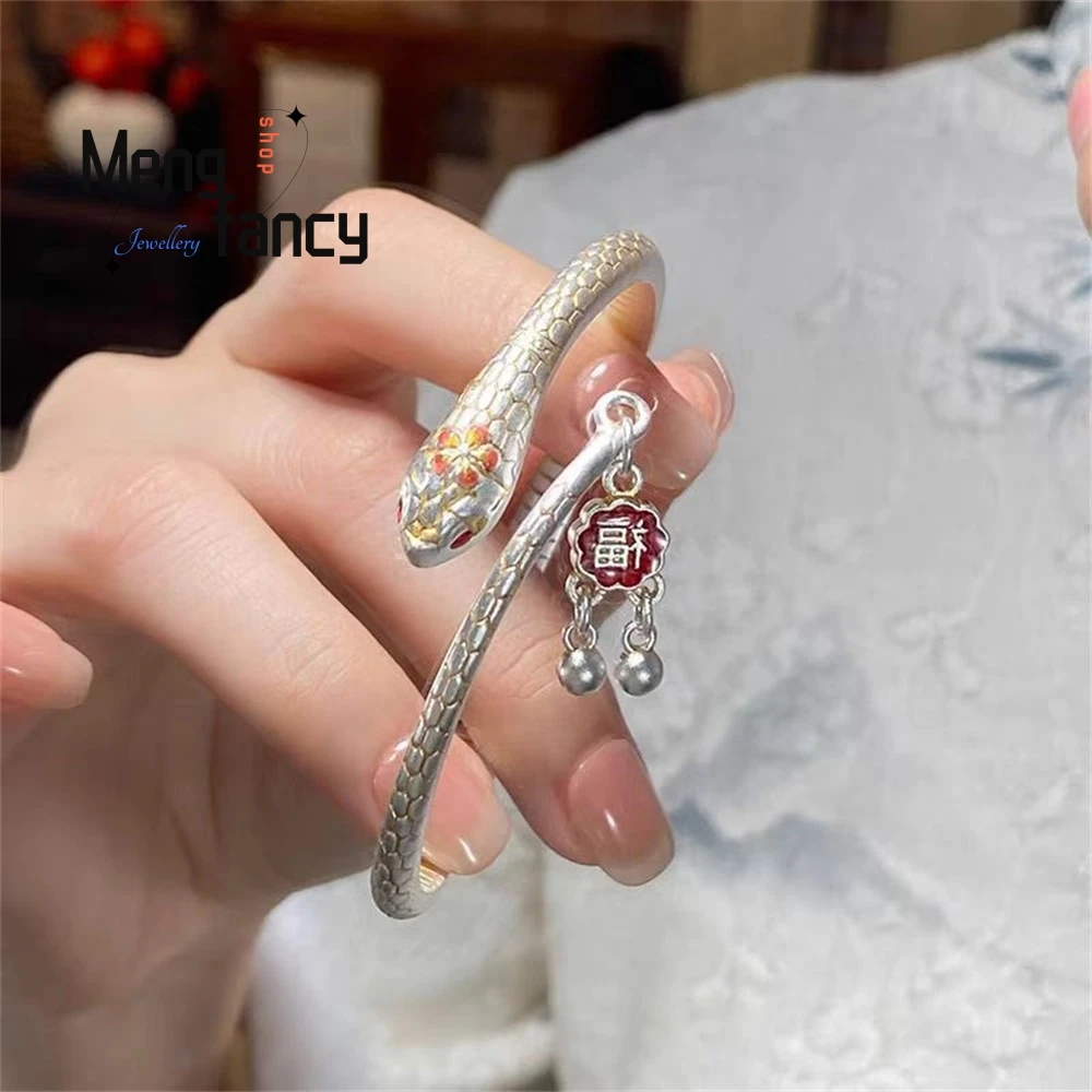 

Silver New Lingsnake Send Fu Snake Shape Fu Word Bracelet Female Fashion Simple Atmosphere National Style Bracelet Exquisite