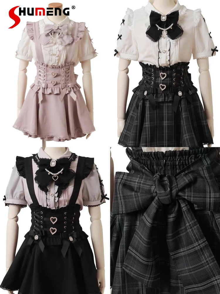 Liz Short Skirts New Japanese Mine Mass-produced Sweet Cute Lace Bow Removable Strap Skirt Girls' Women's Lolita Shirt Tops 2025