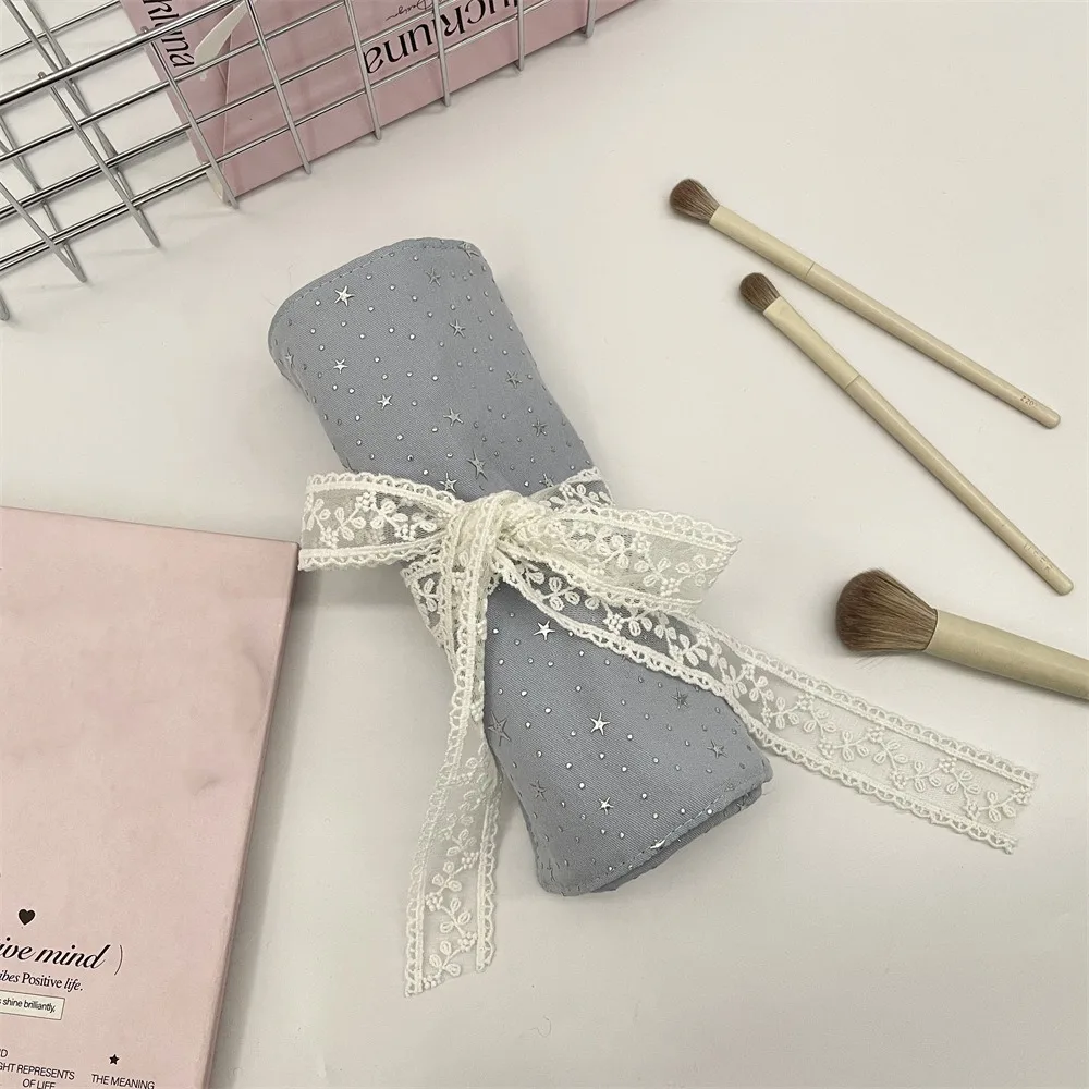 Sequins Star Makeup Brush Bag Lace Large Capacity Cosmetic Storage Bag Eyebrow Pencil Box Pink Makeup Brush Organizer