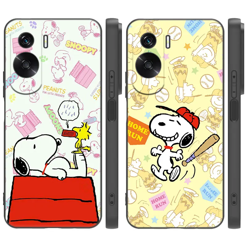 Cute kawaii S-Snoopy Cartoon Cover Black Bumper Case For Huawei P60 Pro Art P50E P40 P30 P20 Pro P10 Lite P Smart Z P Smart 2021