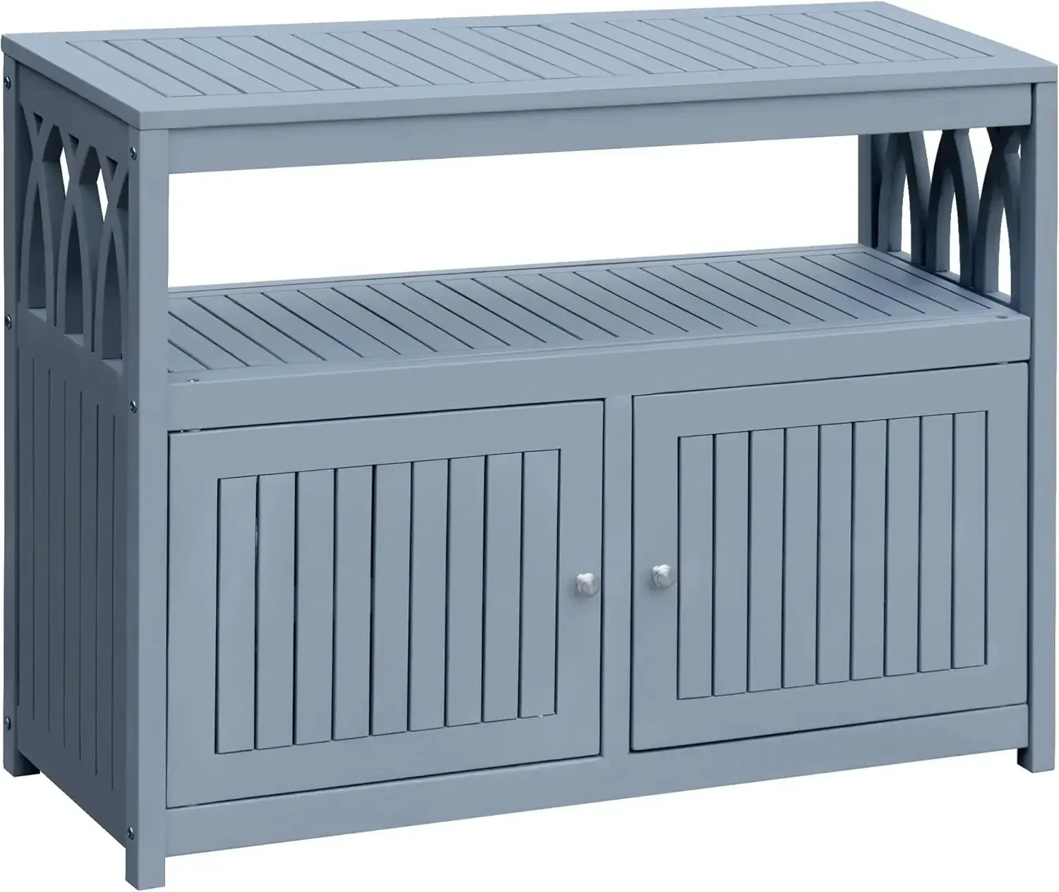 Acacia Wood Cabinet with 2 Magnetic Doors - Weatherproof Outdoor Storage, Buffet, TV Stand, Bar, Potting Table (Grey)