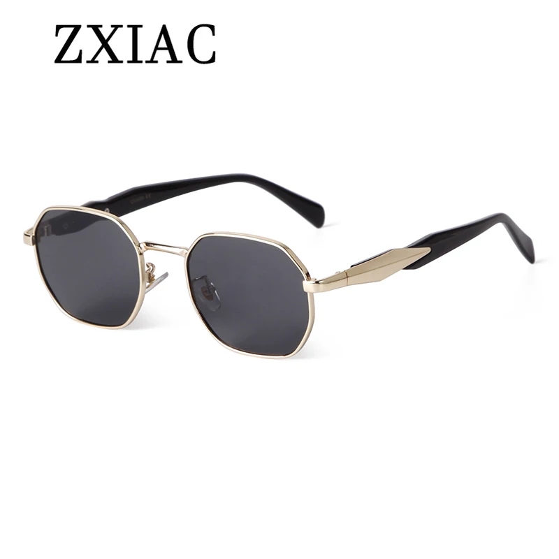 ZXIAC Fashion Casual Spliced Temple Sunglasses Women Trendy Metal Large Black Frame Sun Glasses Men Retro High Quality Shades UV