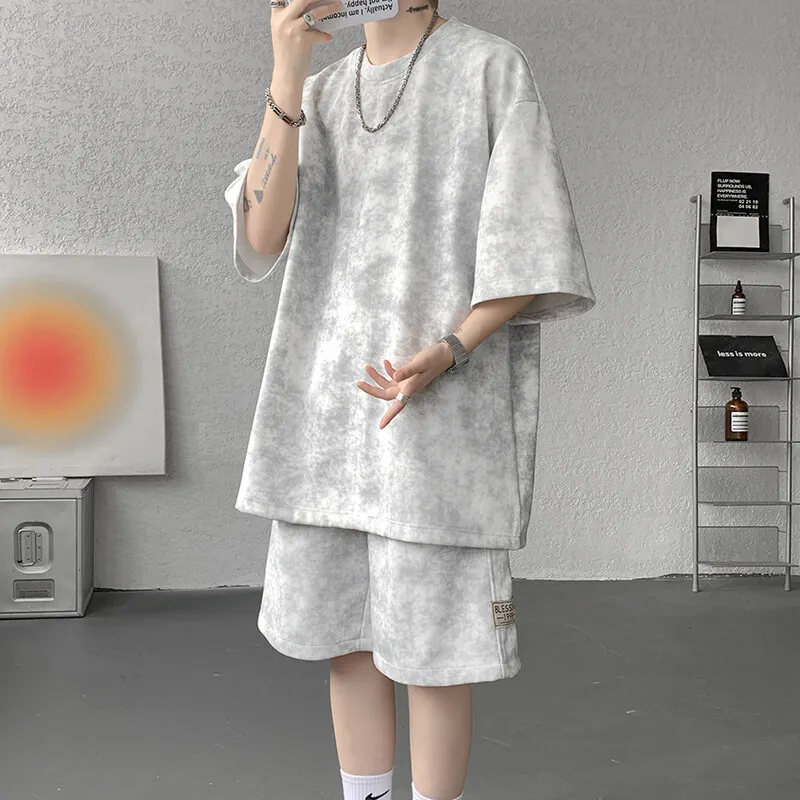 Men's Tie-Dye 2-Piece Set Short Sleeve T-Shirt And Elastic Waist Shorts Breathable Casual Co-ord Summer Streetwear Outfit M-8XL