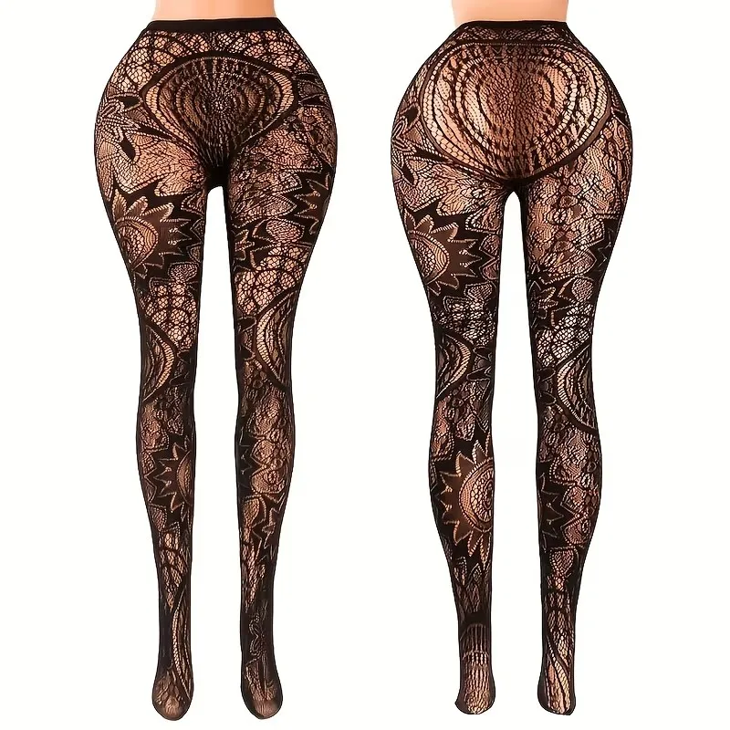 JK Mädchen Schwarze Rote Weiße Blumen Lolita Damensocken Klassische Spitzen-Netzstrümpfe Strumpfhose mit Spitzenboden Rattan-Strümpfe Strumpfhosen