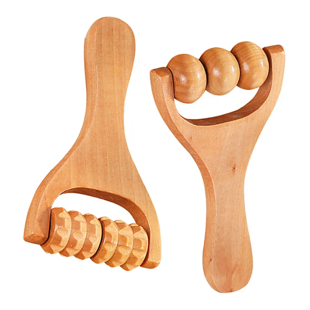 

2Pcs Manual Wooden Massage Roller Tool Muscle Roller Body Massager Back Neck Wood Therapy Massage Tools