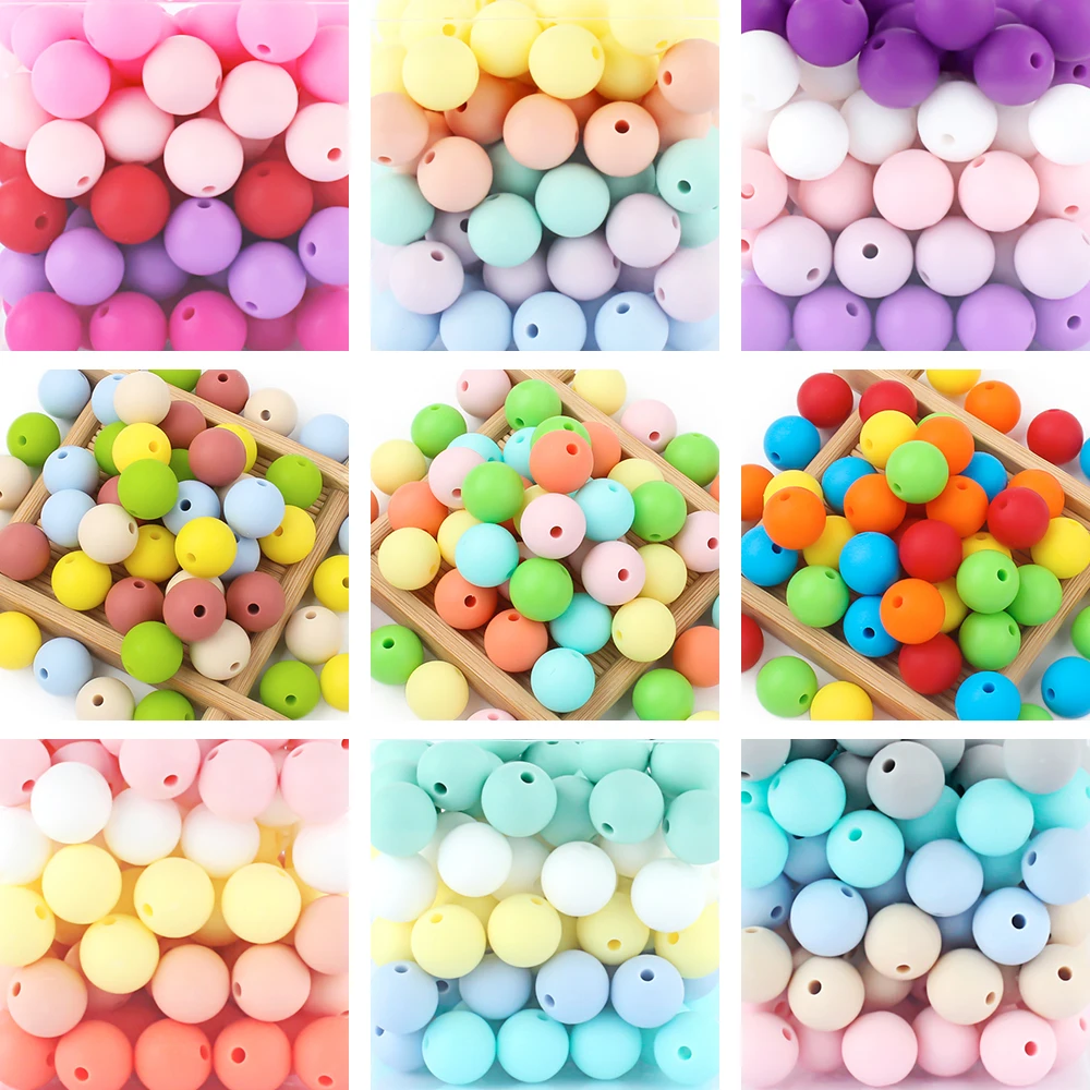 20Pcs/Lot Silicone Beads 9/12/15mm Round Loose Beads Set Mix Colors Spacing Focal Beads For Jewelry Making DIY Pen Keychain