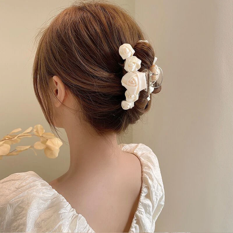 Awaytr Bruid Elegante Witte Roos Bloem Haar Claws Haar Clip Hoofddeksels Bloemen Haarspeld Bruids Bruiloft Haar Accessoires Ornament