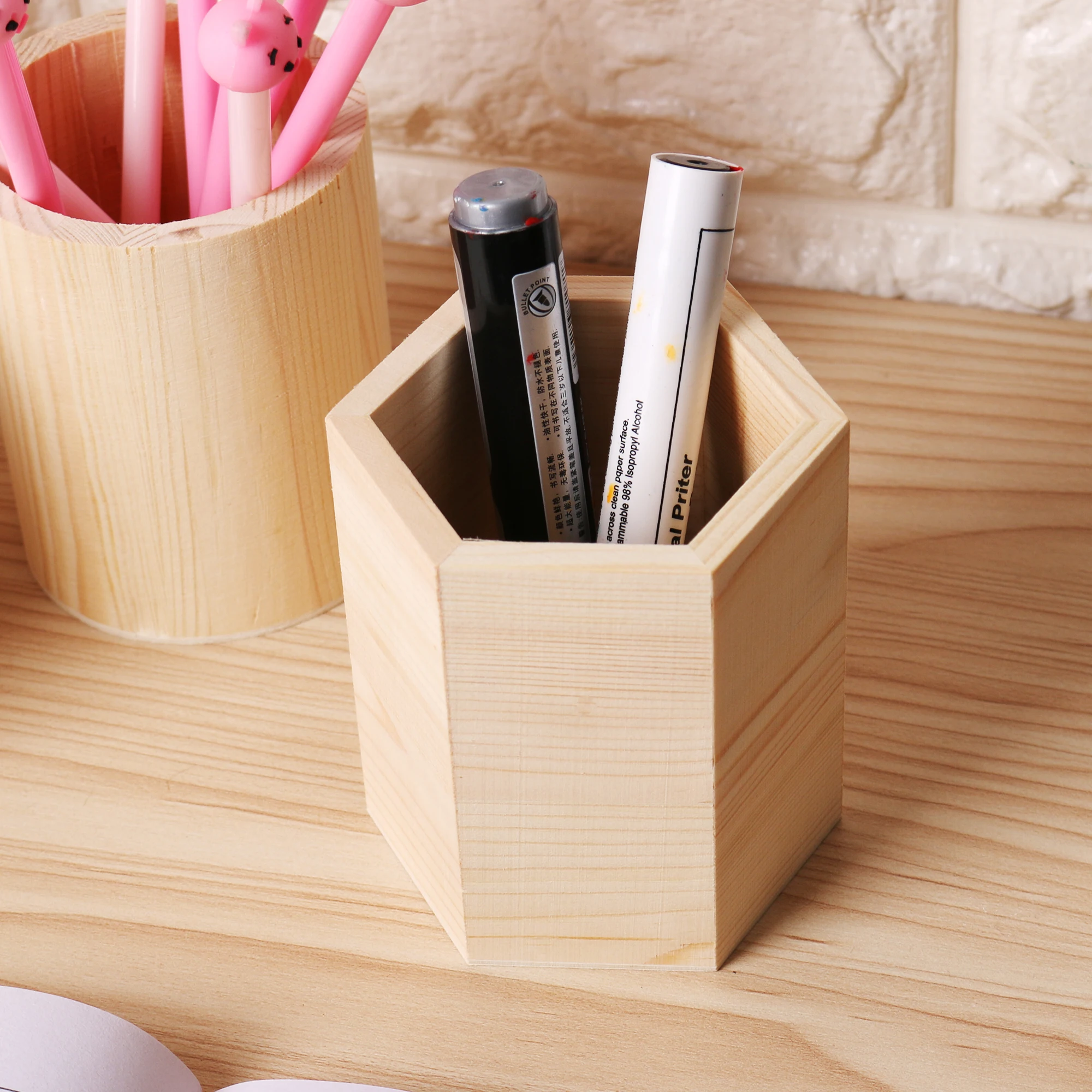 Organizador de oficina DIY, caja de almacenamiento de bolígrafos de madera, contenedor de pinceles de maquillaje, suministros de papelería para el hogar