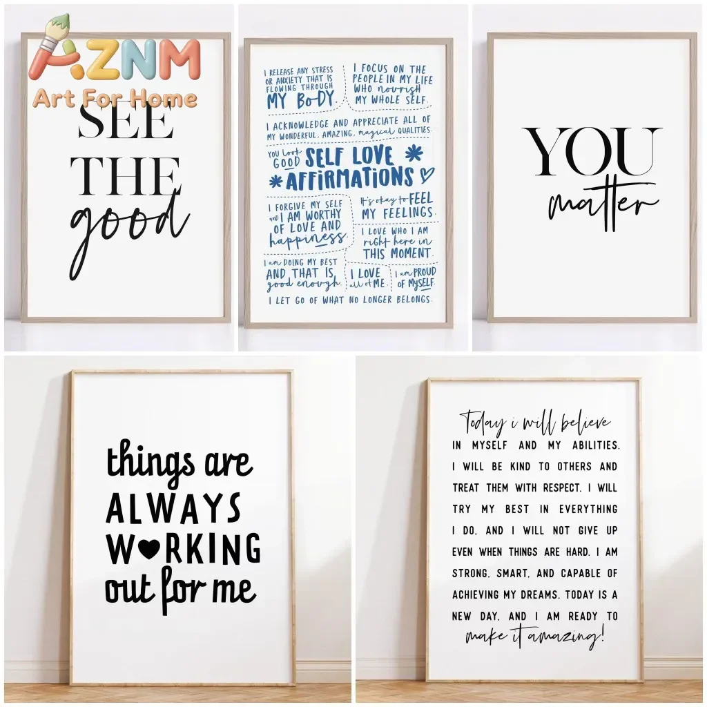 Trendy Minimalist Daily Affirmation Poster Printable Inspirational Wall Art Office Decor Self Love Catchphrases Canvas Painting